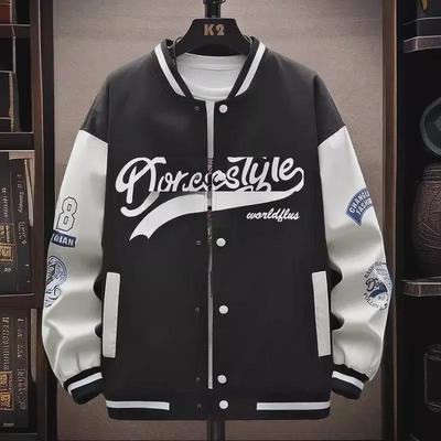 Men's Fashion Baseball Jacket - Loose Fit, American Casual Style for Teens and Students, Spring/Autumn College Trend.