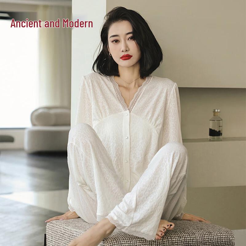 GUJIN Women s Lightweight Lace Long-Sleeve Sleepwear Set XL