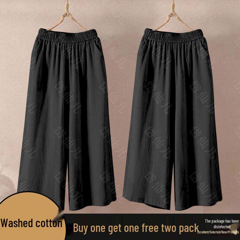 Cotton Wide-Leg High Waist Elastic Cropped Pants for Women - 2026 Summer Collection
