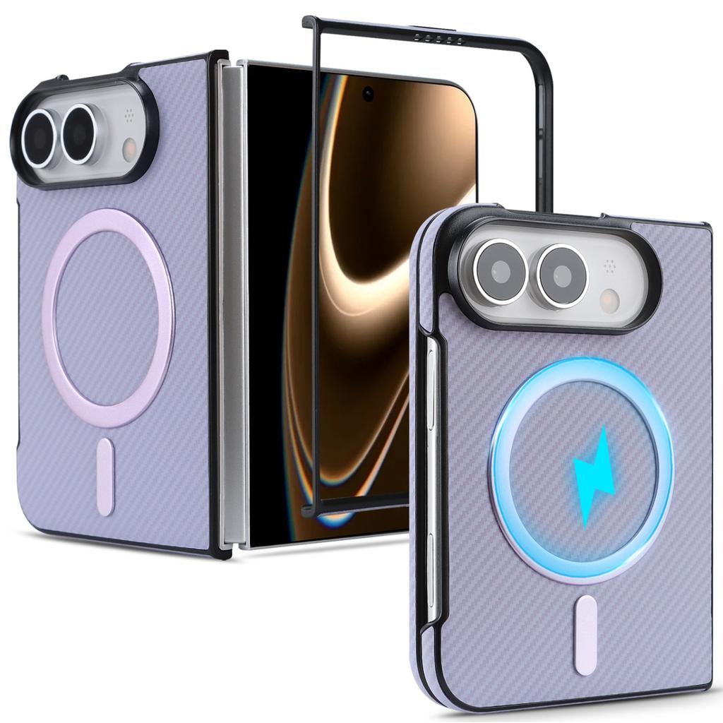 For IPhone Duo Fold Case Carbon Brazing Pattern Magnetic Protective Back Cover for MagSafe Wireless Charging Phone Shell Funda