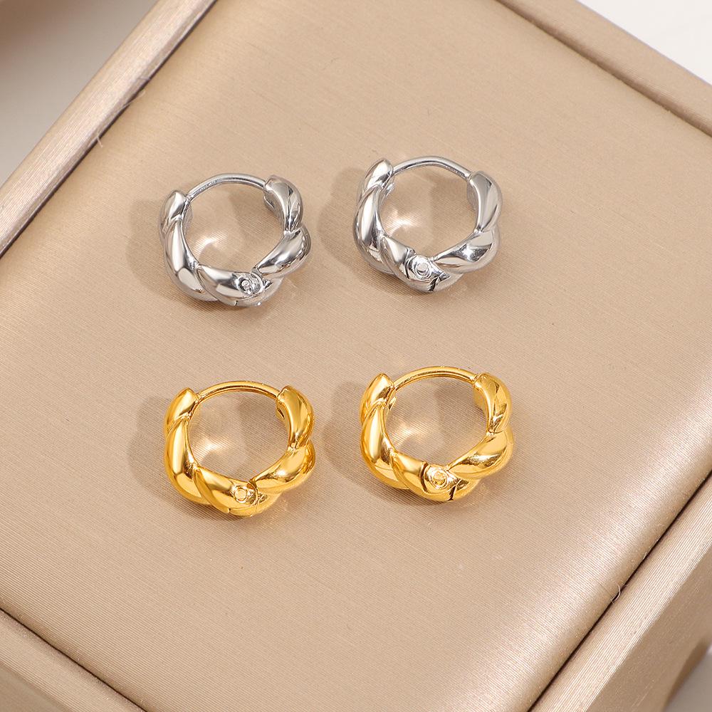 18K Gold Plated French Retro Small Hoop Earrings In Twisted Hong Kong Style - Versatile High-End Metal Design for Women