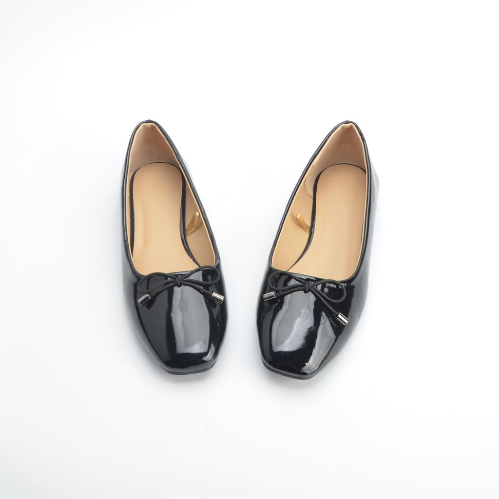 Square head ballet single shoes shallow mouth bright leather flat shoes women's flat women shoes