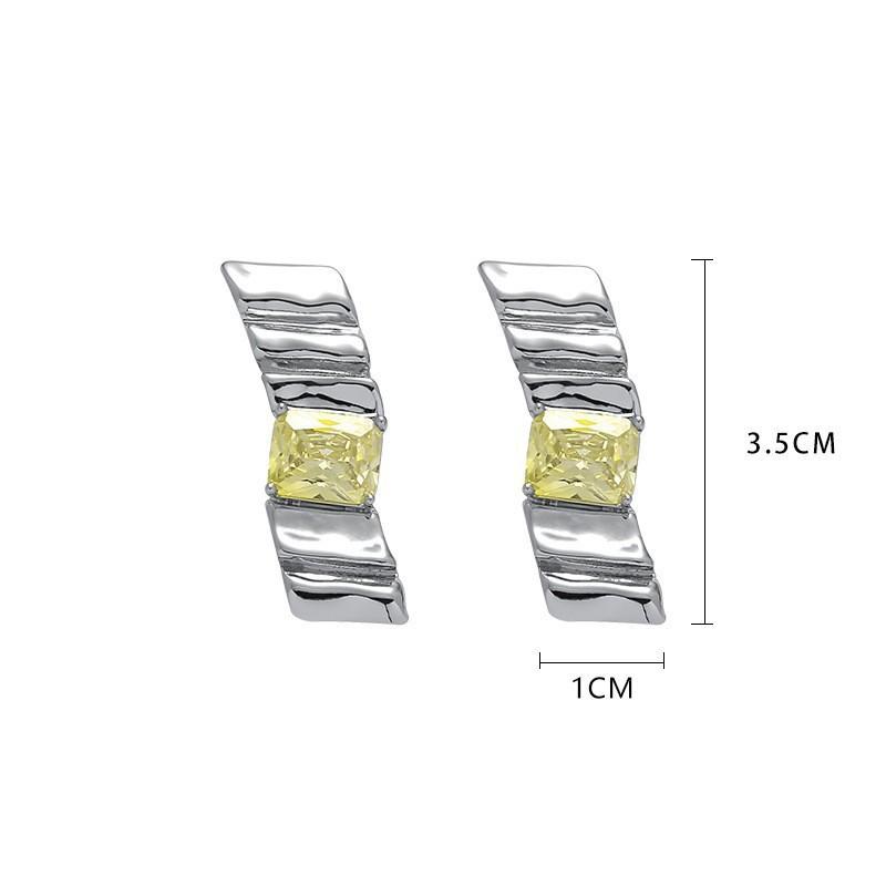 Yellow zircon pleated earrings niche original design punk exaggerated hip hop stud earrings simple versatile earrings