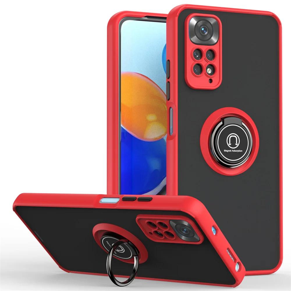 

Matte Camera Shockproof Case For Xiaomi Redmi Note 11 11S 11 Pro 4G 5G Car Magnetic Ring Stand Cover Fundas Redmi Note 11 4G червоний