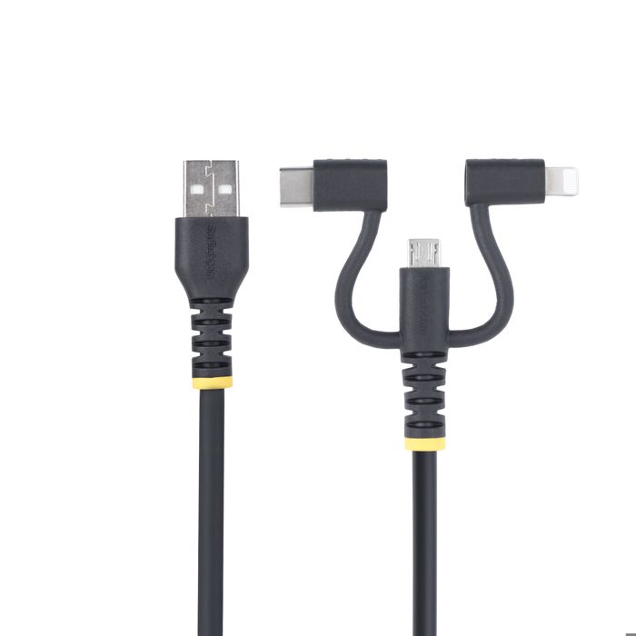 Cablu de încărcare USB 3-în-1 - STARTECH.COM - 1m - Certificat Apple MFi - Rezistent - Negru