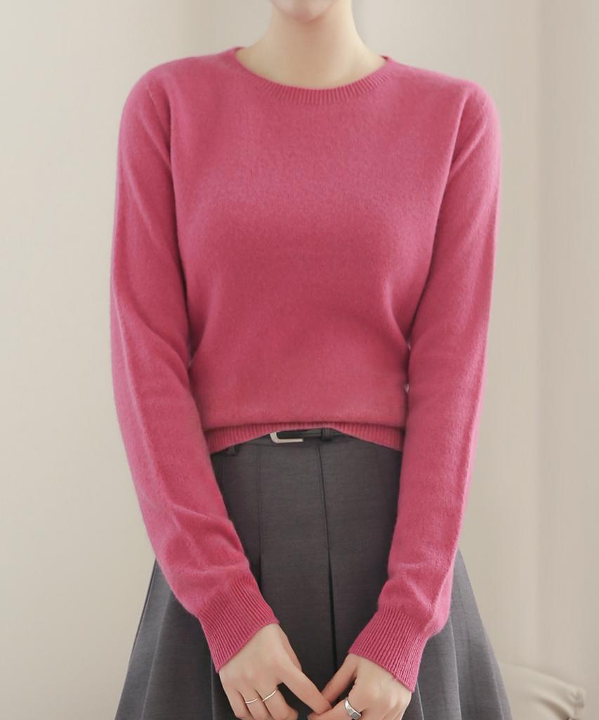 Keulleiseu 100% Wool Round Neck Knit Sweater_Light Purple