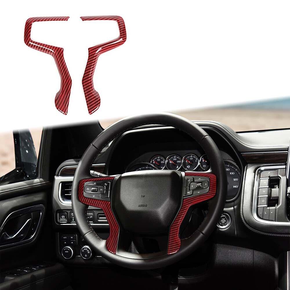 2X Steering Wheel Cover Trim For Chevrolet Silverado 1500 + Red Carbon Fiber