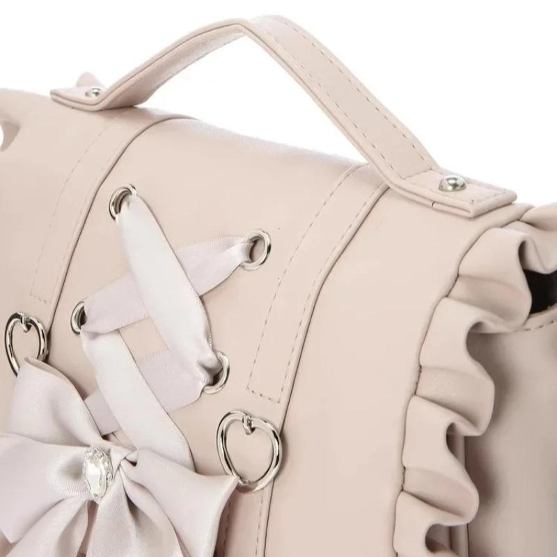 Sweet Bow Pink Mochila Women Fairyocre Aesthetic Handle Leather Crossbody Bags Ladies Lolita Large Capacity Square Mochilas