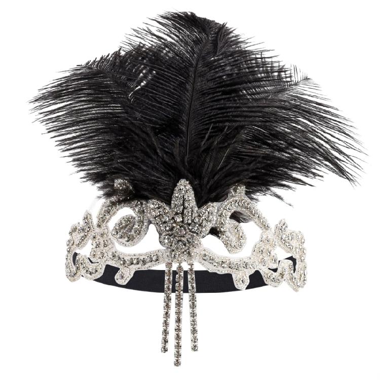 Rhinestones Embellished Headpiece User Friendly Feather Headdress 1920s Hair Band For Themed Parties Everyday