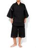 [One Colors] Men's Jinbei Set, Large Size, Shijira Weave, Japanese Pattern, Top and Bottom, Solid Color, Stripe, M, Black