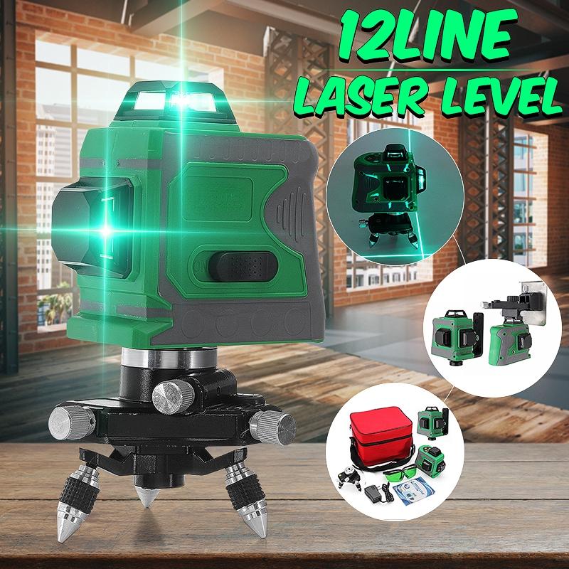 

12-линейный лазерный уровень 3D зеленый свет автоматическое самовыравнивание 360 вращающийся измеритель горизонтальный вертикальный крест самовыравнивающийся 635 нм