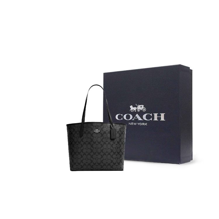 Coach City 33 Classic Monogram Chiusura a Bottone Borsa Tote Grande Capacità Donna tote Nero 5696-SVTSQ