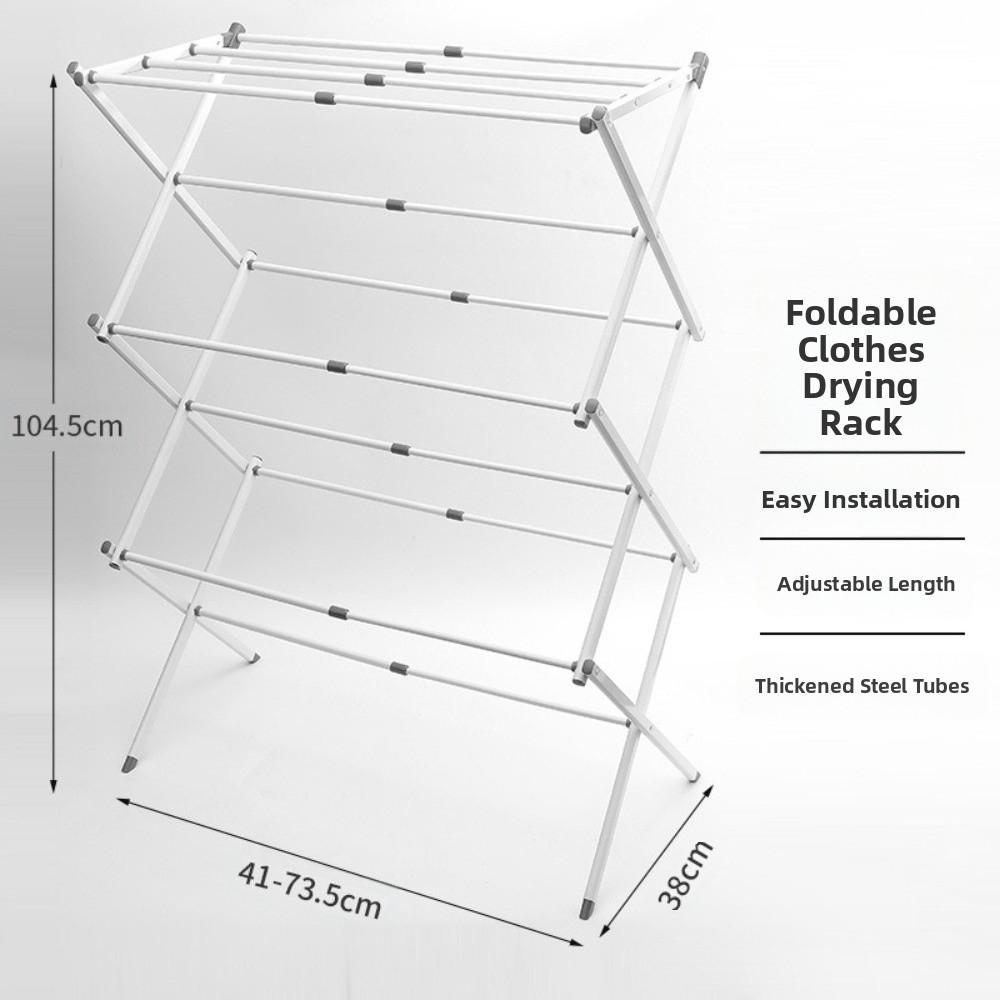 Retractable Foldable Clothes Drying Rack Collapsible Steel Frame Cooling Clothes Rack 3-Layer Anti-Rust Clothes Airer Towel