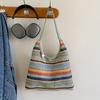 Bohemian Multicolored Striped Handbag with Tassel Decoration  A Lightweight Beach Bag Suitable for Travel, Vacation, and Leisure
