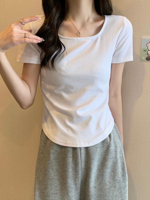 Summer 2025 Women's Slimming Round Neck Irregular Hem Trendy T-shirt