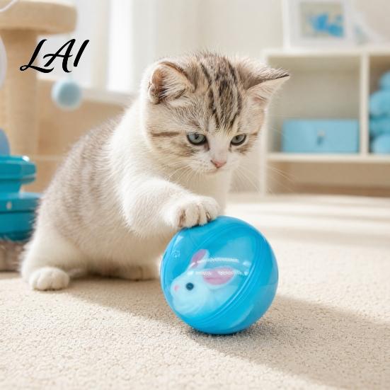 Moving Ball Toy Self-Rolling Interactive Cat Toy Automatic Rolling with Plush Hamster Battery Operated Pet Rabbit Inside Electric Simulation Animal