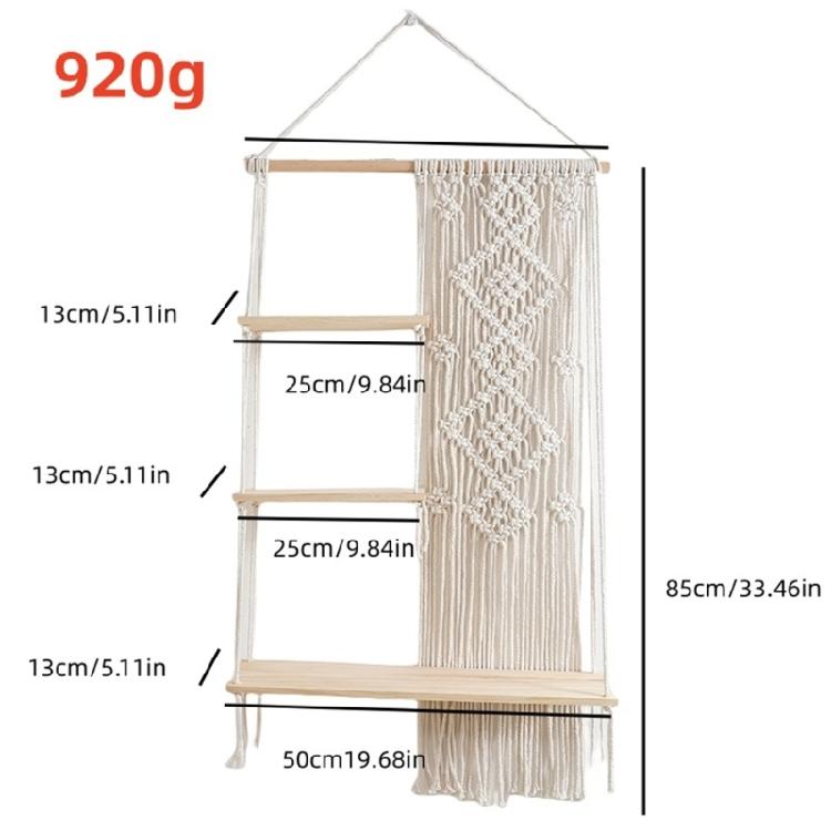 3 Tiers Macrames Wall Hanging Floating Shelf Natural Cotton Rope Home Decor