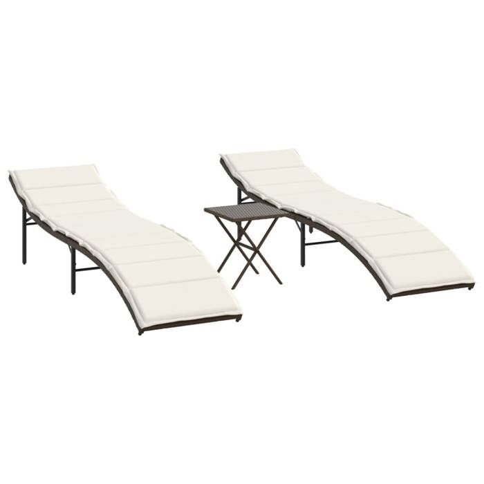 VidaXL Set of 2 Sun Loungers with Table, Sunbed, Patio Deck Chair, Outdoor Garden Seat, Brown 368252