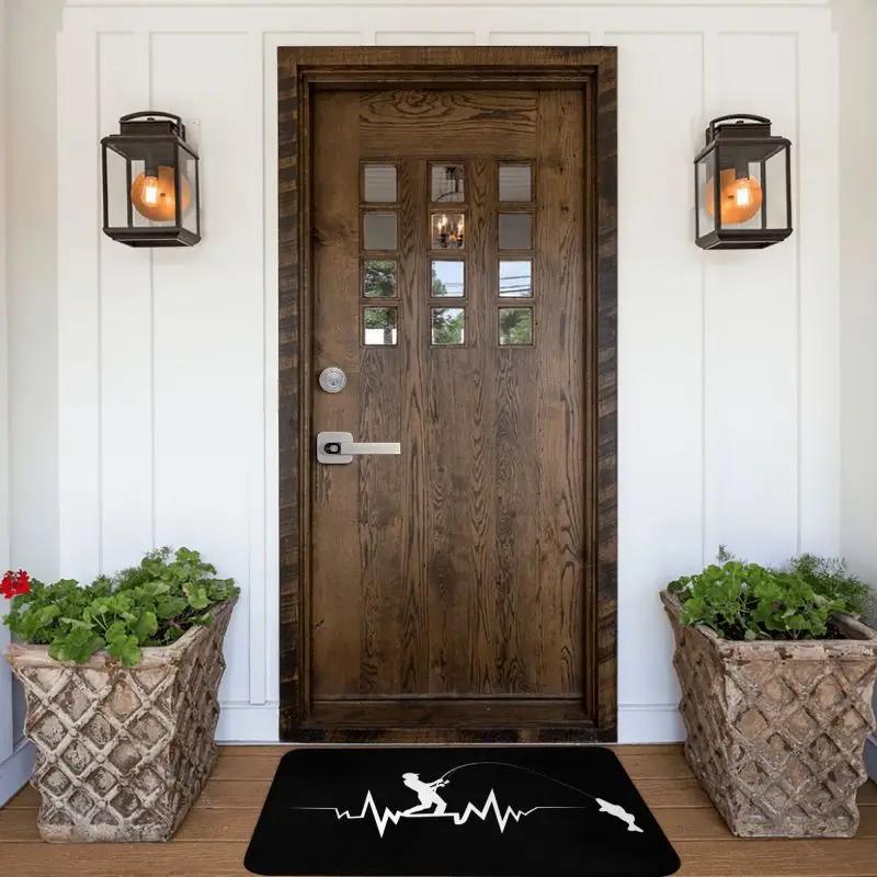 Fishing Heartbeat Doormat Anti-Slip Bathroom Kitchen Mat Toilet Floor Door Entrance Carpet Rug