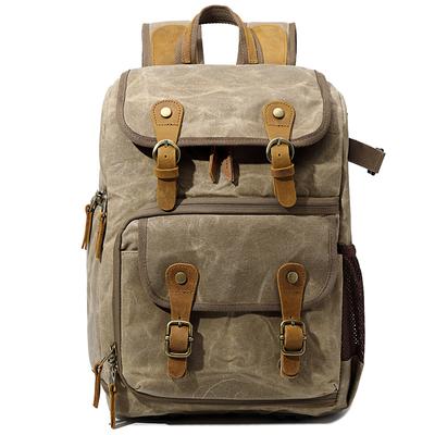 CAREELL C280 Wasserdichter Retro-Kamera-Rucksack aus Batik-Canvas und Leder, lässige Reiseobjektivtaschen für Nikon Sony DSLR-Stativ