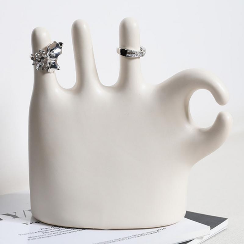 Ok Finger Statue Cute Cartoon Hand Gesture Statue Ring Stand 15cm/5.8inch Hand Gesture Sculpture Ring Holder Cartoon Cute