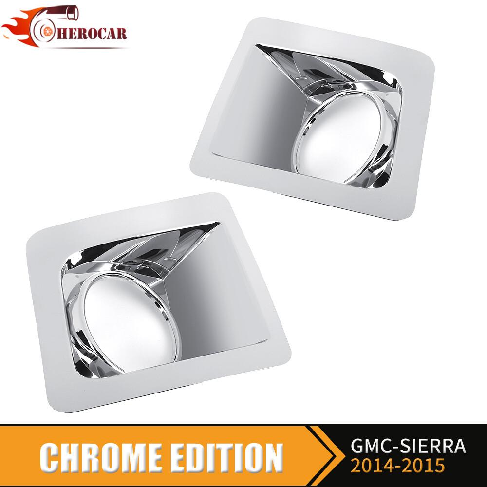 2PCS Chrome Front Fog Light Lamp Covers Bezels For GMC SIERRA 14-15 Accessories