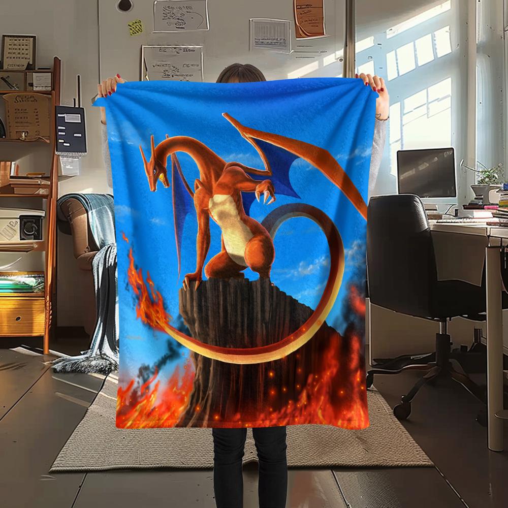 Sky Flare Dragon Print Flannel Blanket, High quality Comfortable for All Seasons, Home Decor, Warmth and Comfort