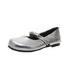 Fashion New Round Toe Solid Patent Leather Mary Jane Shoes Women's Summer Real Leather Metal Decorative Ballet Shoes Flat Single Shoes