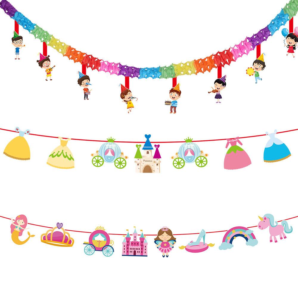 Birthday Energetic Hawaiian Decorating Kit With Colorful Paper Streamers And Triangle Flags For Events