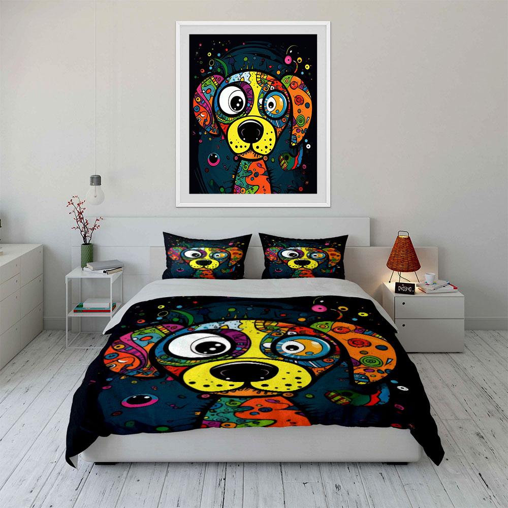 Colorful Dog Art Decor Set Soft Comfortable Duvet Cover Bedding Set Included 1*Duvet Cover & 2*Pillowcases, Gift