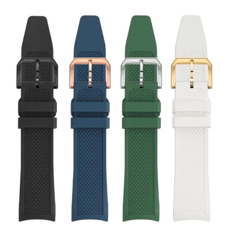 20mm New Metal Curved End Woven FKM Rubber Strap for IWC Portugal IW371609 1620 Series fluororubber watch Bracelet Watchband