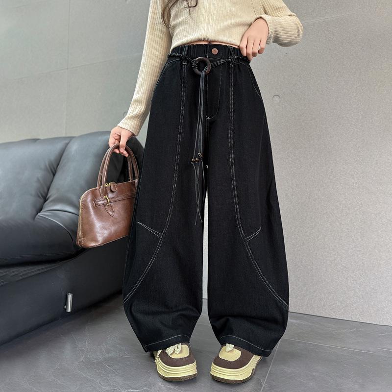 2025 Autumn Girls' Wide-Leg Scimitar Jeans - Korean Style for Middle and Big Kids