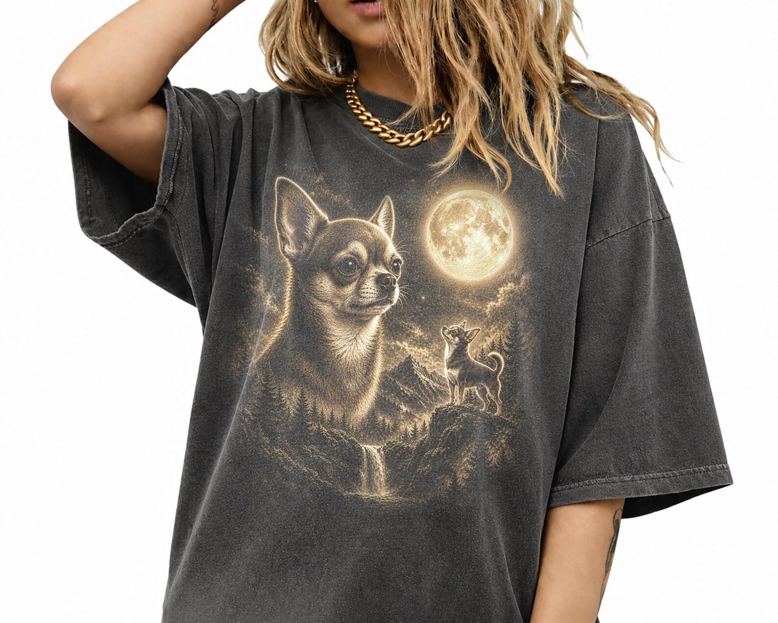Chihuahua Howling Moon Shirt, Dog Tee, Comfort Colors T-Shirt, Vintage 90s Graphic Tee S