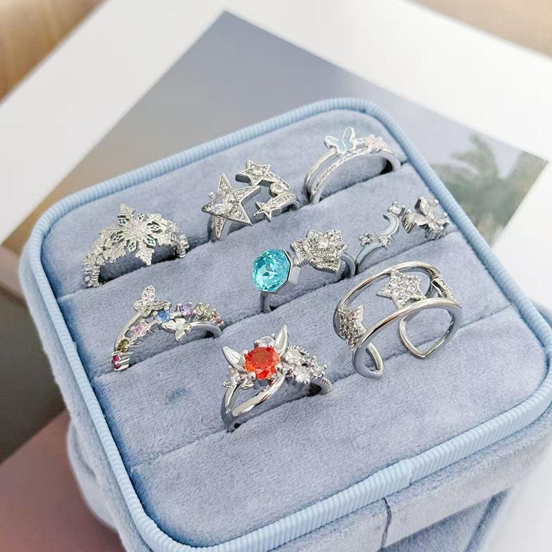 Blind Box Full Of Diamonds, Colored Treasures, Zir*****Pen Rings, Light Luxury, High-End Sense, Niche Personality Stacking, Stacking, Wearing Rings