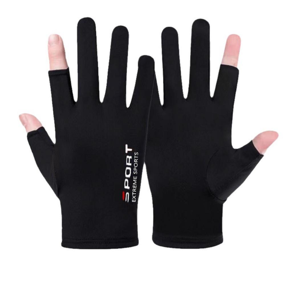 Sunscreen Gloves Men and Women Driving Sweat Fishing Touch Screen Ice Silk Gloves Non-slip Dew Two-finger Riding Half-finger Gloves