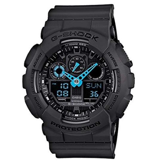 

CASIO G-SHOCK Men s BIG CASE Analog Digital Black x Blue 20 ATM Water Resistance Overseas Model GA-100C-8A Watch