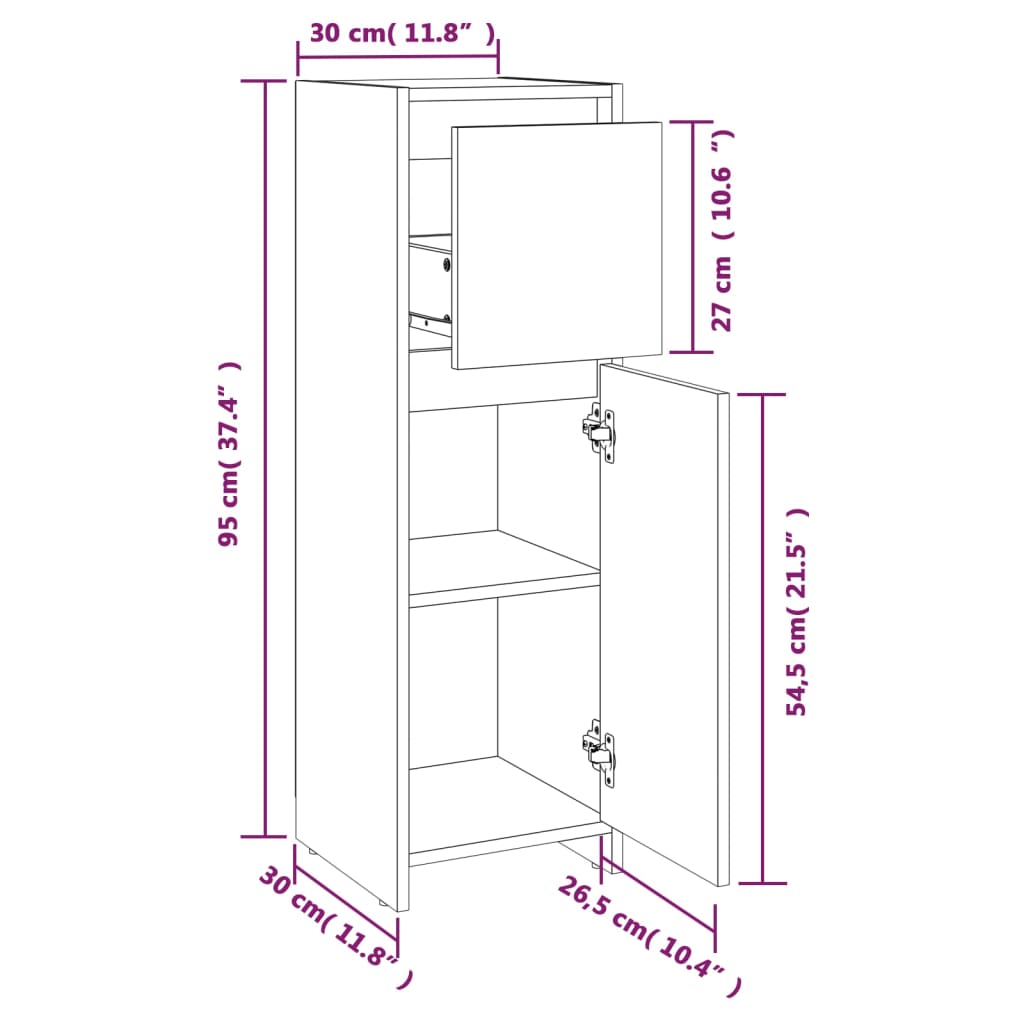 Schlichter Badezimmerschrank mit 1 Tür, 2 Ablagefächern und 1 Schublade, geeignet für verschiedene Räumlichkeiten, 30x30x95 cm