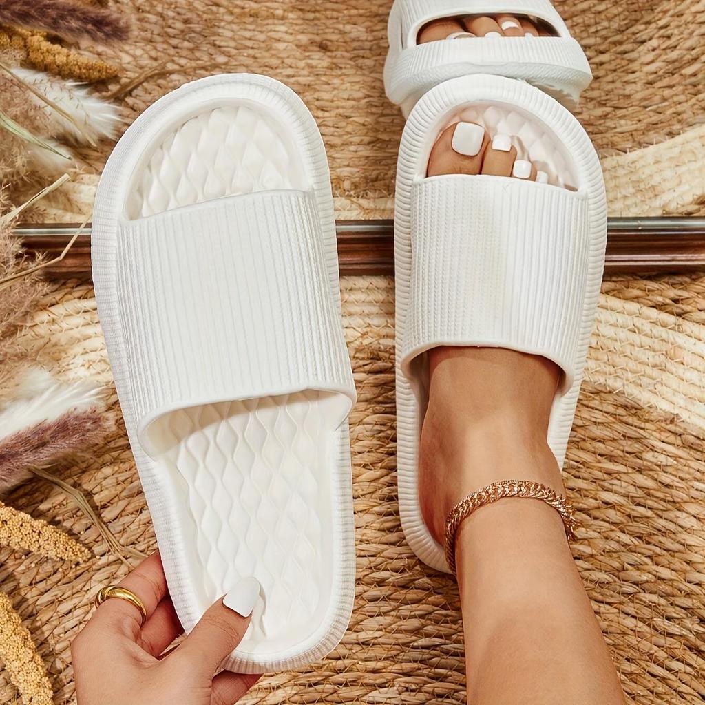 Women'S Summer Casual Home Slippers Soft Sole Solid Color Slippers Comfortable Open-Toe Bathroom Shoes