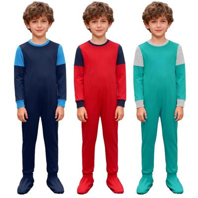 Kinders Anti-Strip Adaptieve Kleding Lange Mouw Ronde Hals Volledige Rits op de Rug Kleurblok Voetjes Jumpsuit voor Speciale Behoeften