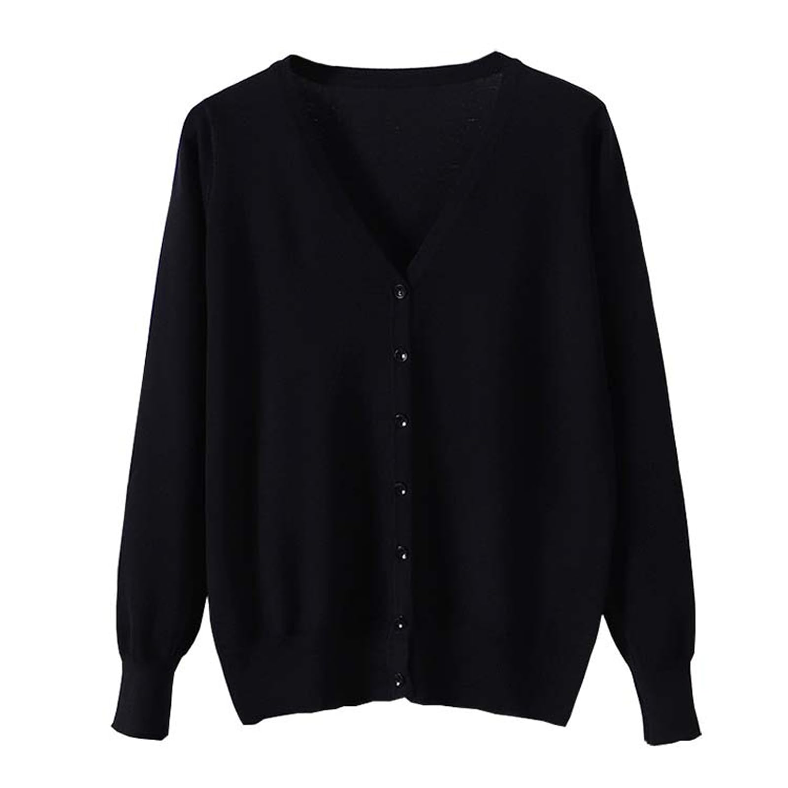 Blostirno Women s V-Neck Cardigan, Long Sleeve, Solid Color, Black (JK0822black-m)