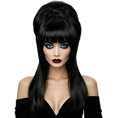 Linfairy 60s-80s Retro Cosplay Wig, Heat-Resistant Wig, Housewife Accessory, Festival Cosplay Long Wig (Straight Black)