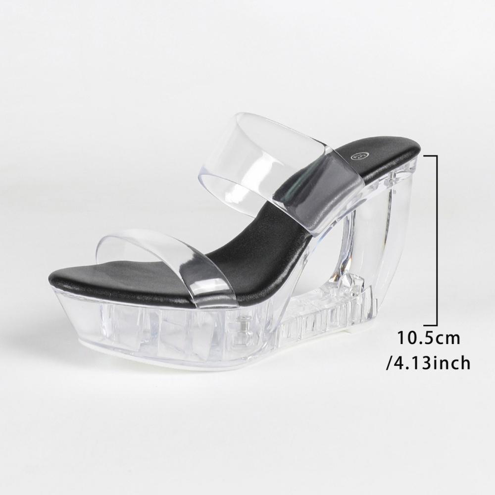 10.5cm Euro Transparent Chunky Heel Slippers Rhinestone Platform Summer Shoes Sexy Fairy Women Footwear LFD-1108WG-Q5