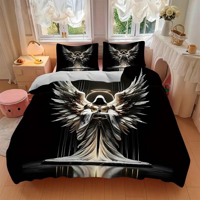 3pcs Angel Wings Bedding Set with One Quilt Cover and Two Pillowcases, Perfect for Bedroom Decor and Guest Rooms, Featuring Anime Cartoon De