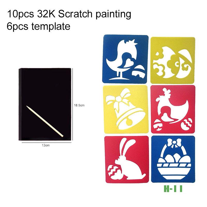 10 SZTUK Magiczny Kolor Tęczowy Papier Rysunkowy Scratch Art Karta 32k z Pustym Szablonem do Szkoły Artykuły Plastyczne Narzędzia do Malowania TMZ