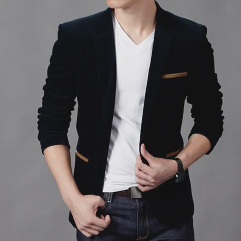 

Мужской приталенный вельветовый костюм: Корейский деловой повседневный стиль на осень и зиму XL чёрный