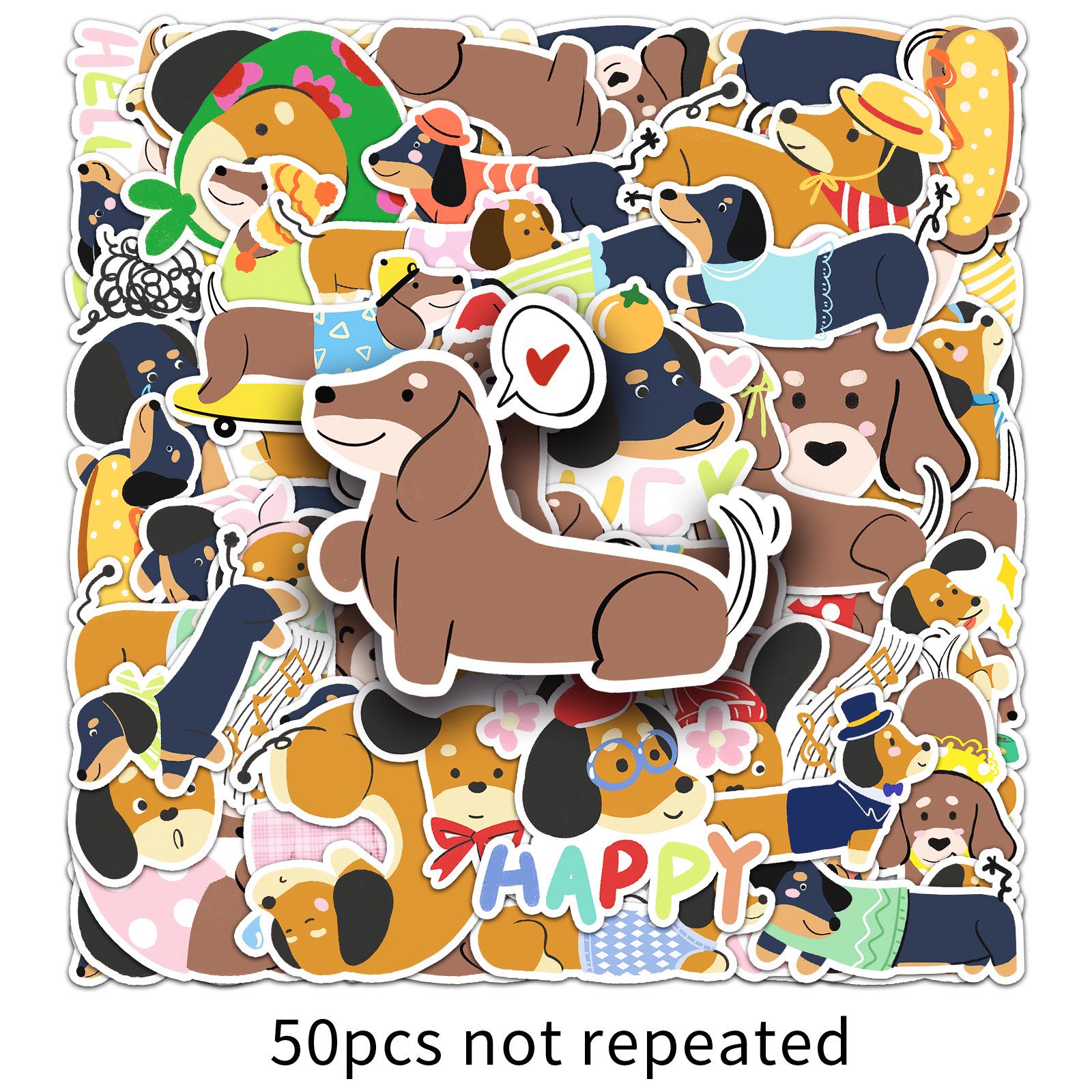 50 Original Hand-Drawn Sausage Dog Stickers - Cute Animal Designs for Journals and Water Bottles