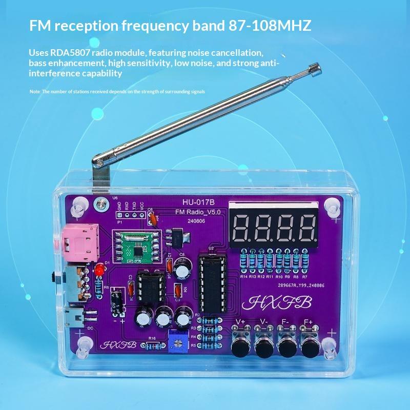 Diy Fm Radio Electronic Kit 87-108Mhz Adjustable Frequency Digital Display Soldering Project Practice Solder Rda5807S