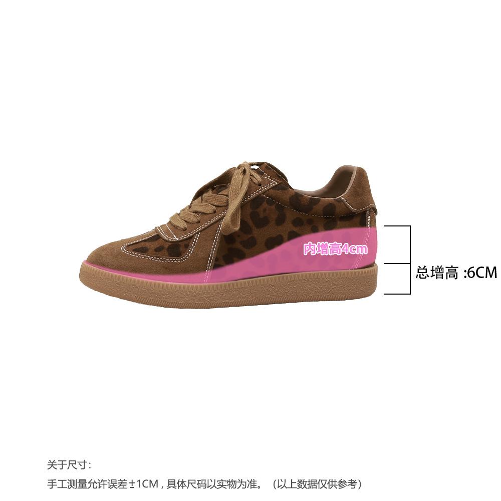 Cowhide Version Inner Height Increase Moral Training Shoes Women's 2025 Autumn and Winter Models Lace-up Leisure Sports Leopard Print Retro Versat