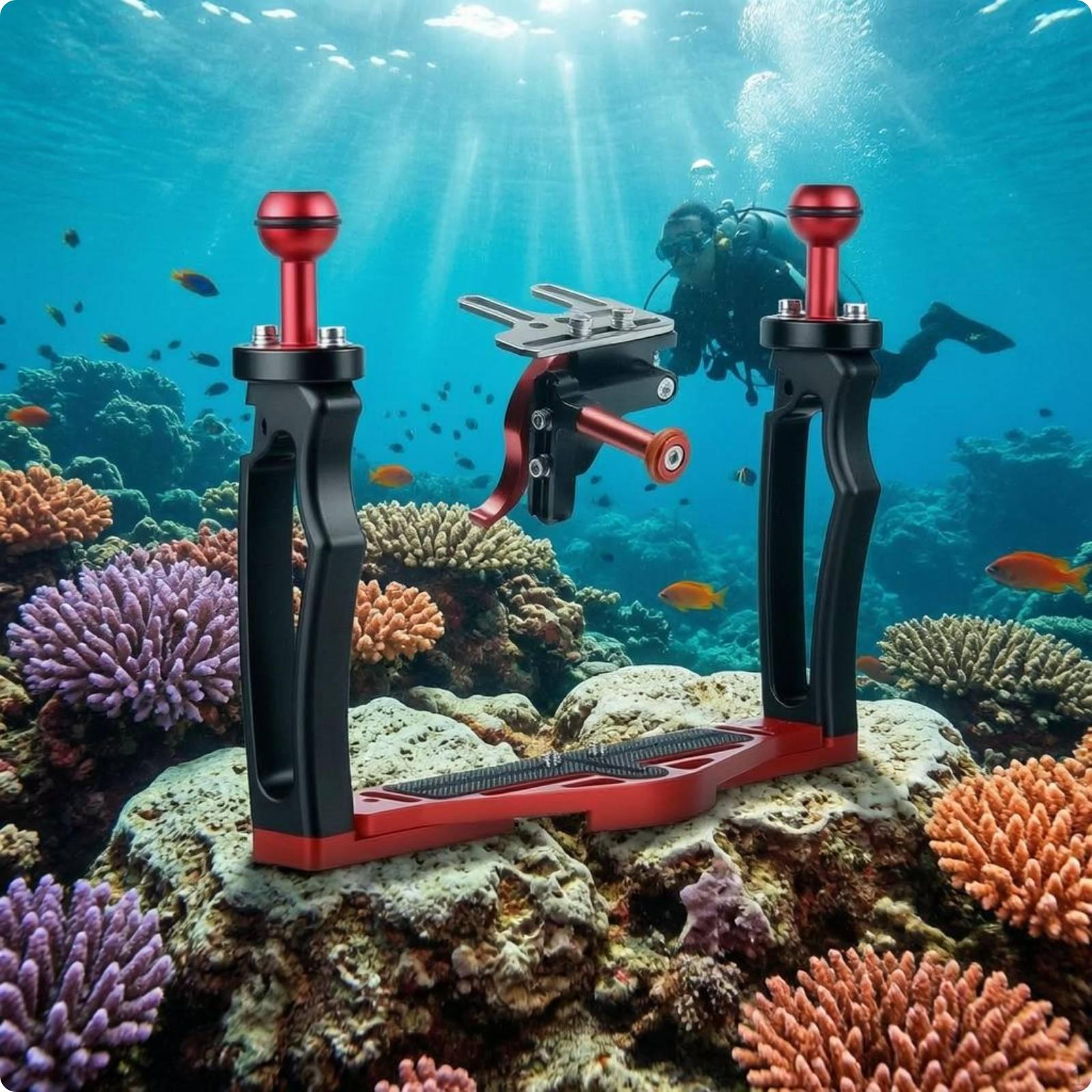double Hand Grip Camera Rig Aluminum Alloy Underwater Bracket Adjustable Photo Gear