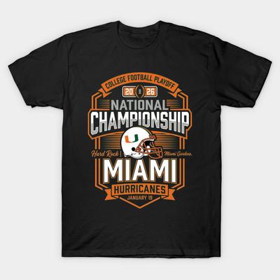 Men Black Print T-shirt Miami Hurricanes Cfp National Championship 2026 No-Cut Heat Transfer Print Cotton Tshirt